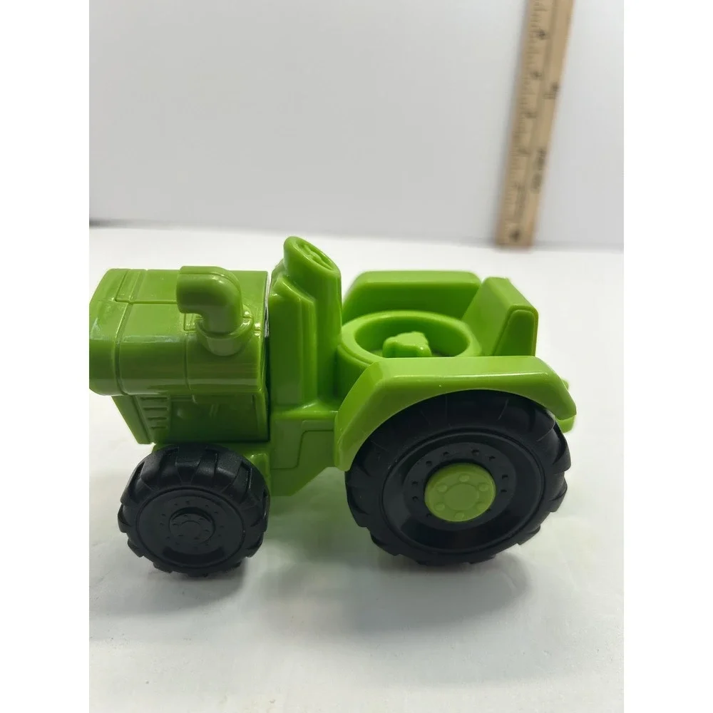 Fisher-Price Green Tractor Toy Vehicle Black Wheels Smiling Face Kids Farm Play